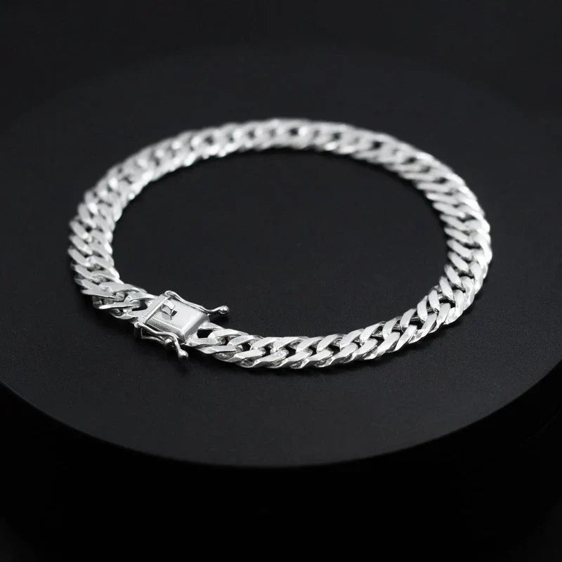 Pulseira Masculina de Prata Grumet Dupla 8mm