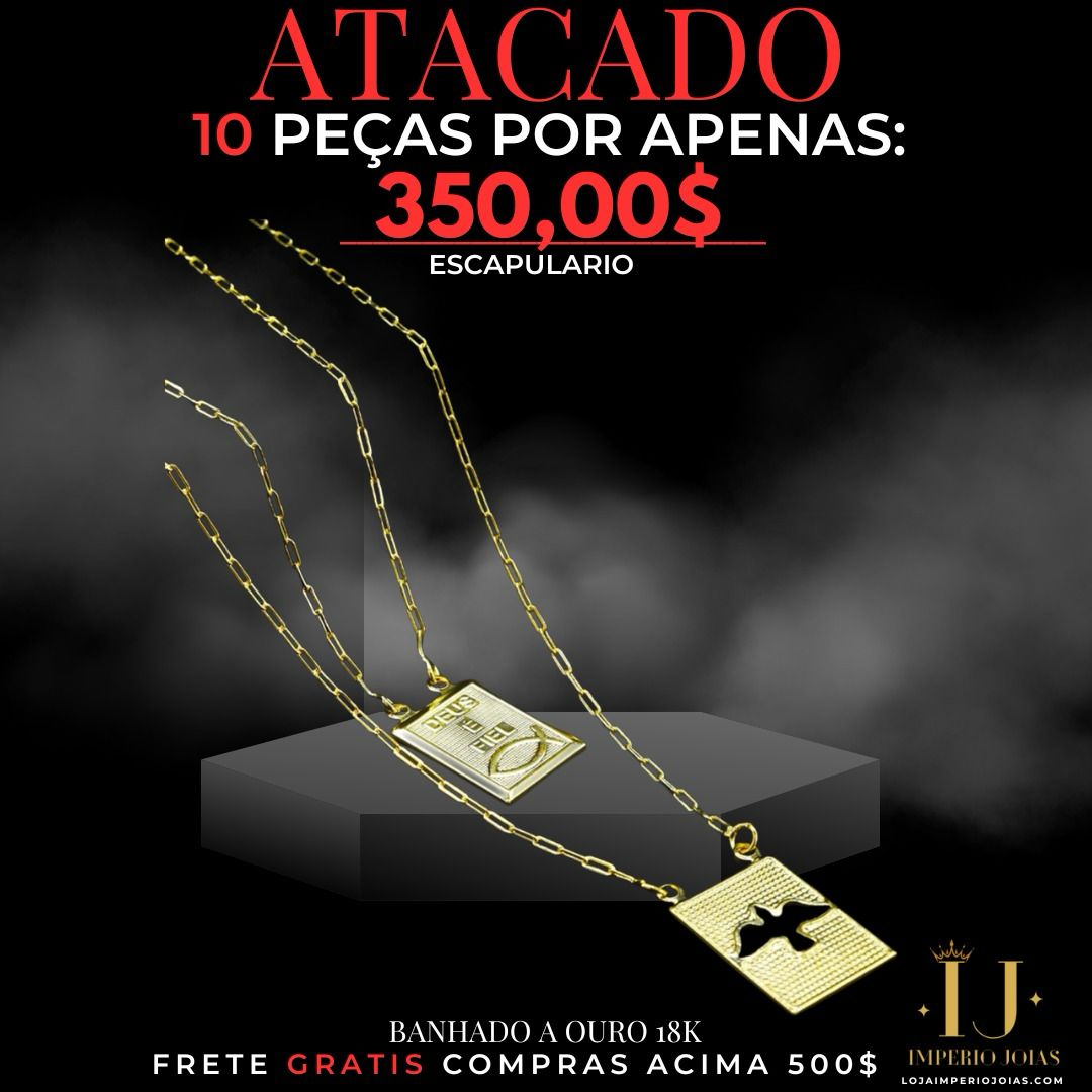 ATACADO - 10 ESCAPULÁRIO BANHADO A OURO 18K