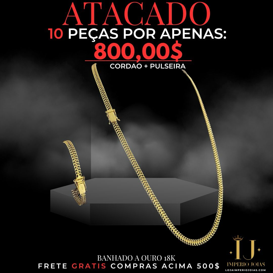 ATACADO - 10 CORRENTINHA + PULSEIRA BANHADO A OURO 18K