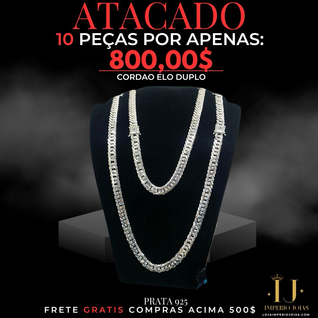 ATACADO - 10 CORRENTINHA ELO DUPLO PRATA 925