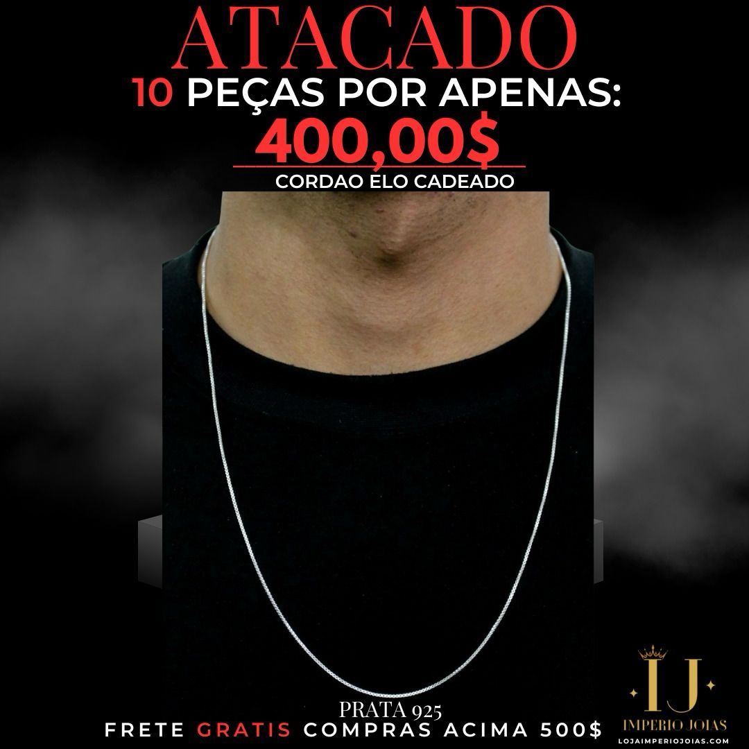 ATACADO - 10 CORRENTINHA ELO CADEADO PRATA 925