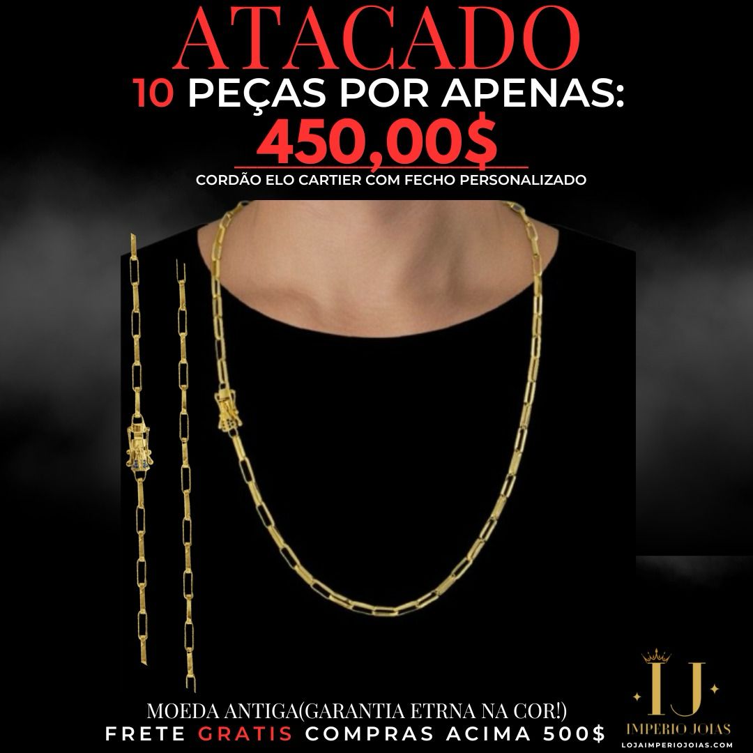 ATACADO - 10 CORRENTINHA CARTIER PERSONALIZADO MOEDA ANTIGA