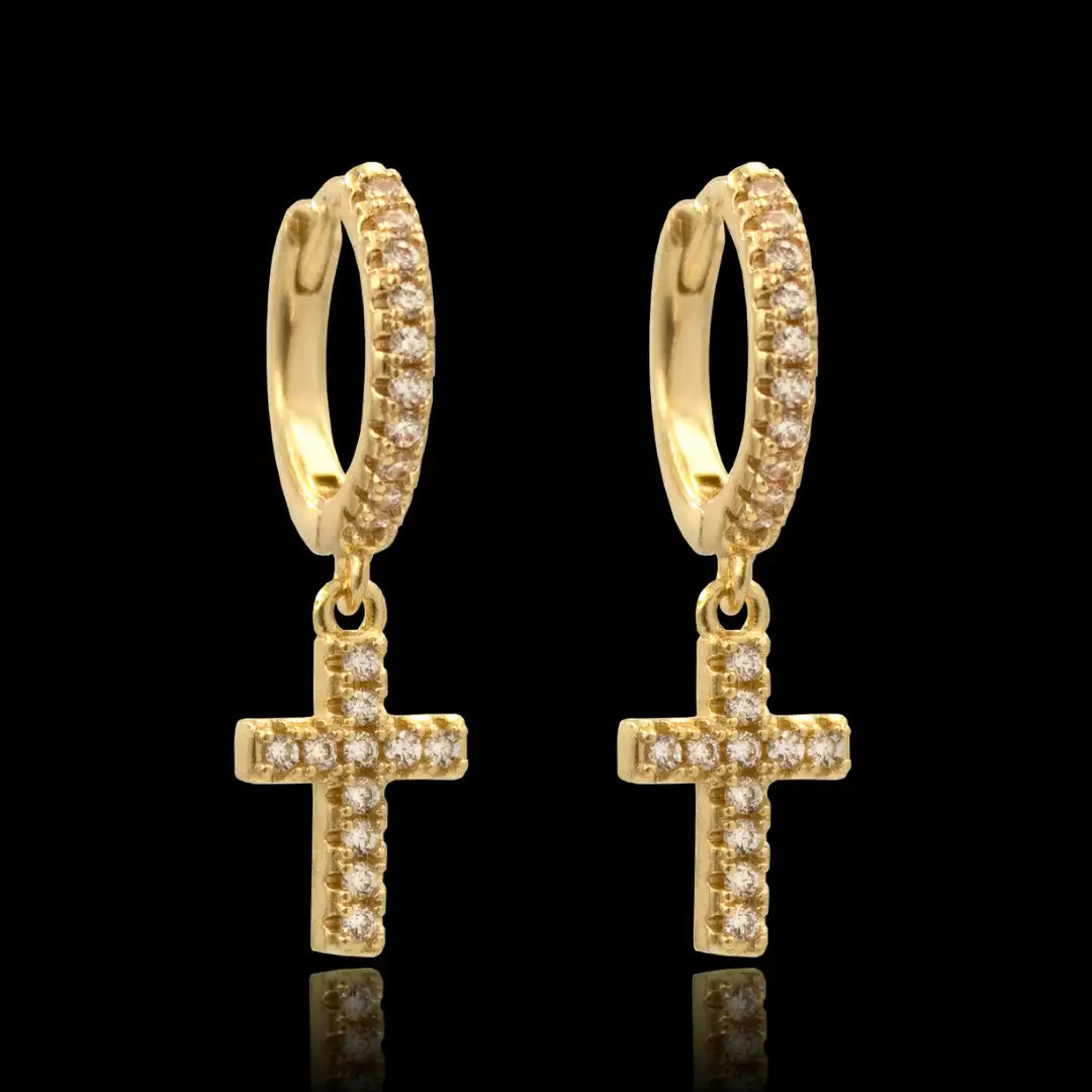 Brincos Argola cruz cravejada banhado a Ouro 18k