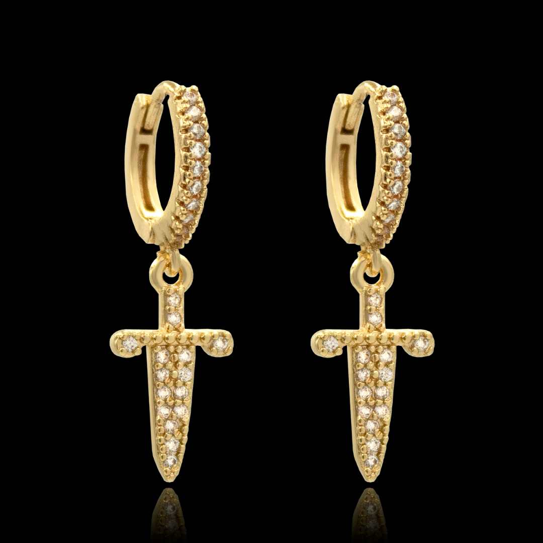 Brincos Argola Blade cravejado Banhado a Ouro 18k
