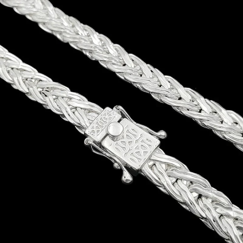 CORRENTE PALMEIRA TRANÇADA 8mm - 60cm - Prata 925
