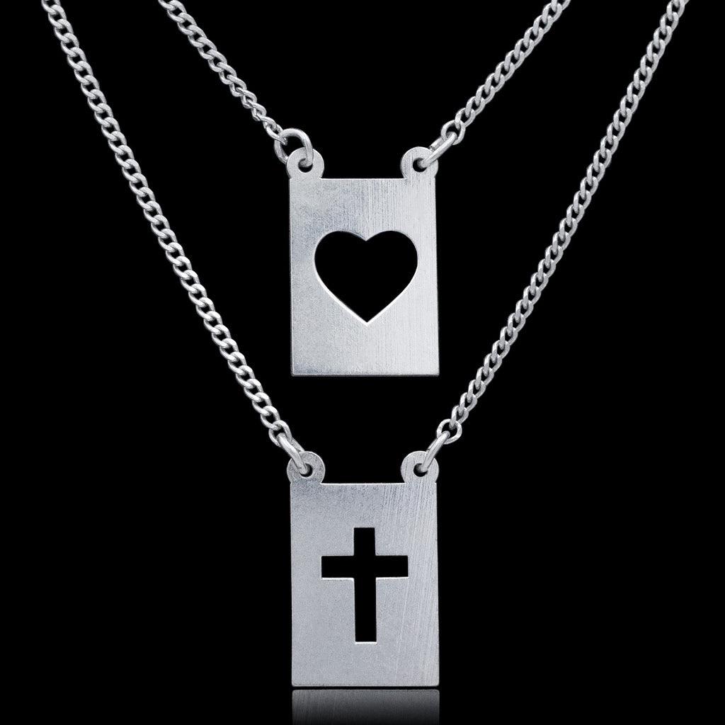 Escapulário Placa Cruz e Coração - (1,2mm) - 70cm - Prata 925