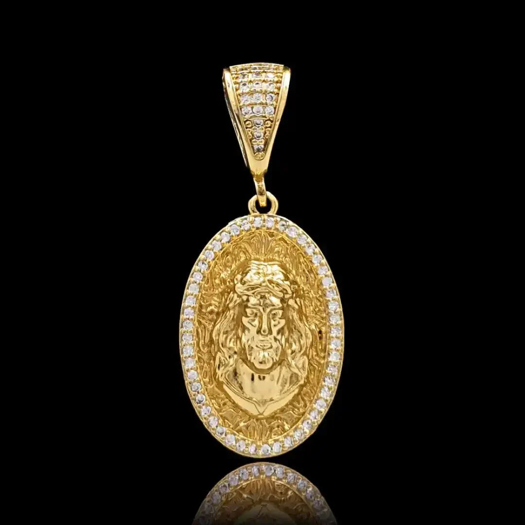 Pingente Face Cristo Cravejado Banhado a Ouro 18k